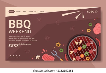 BBQ or Barbecue Social Media Landing Page Template Flat Cartoon Background Vector Illustration