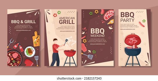 Ilustración vectorial de fondo de caricatura plana de la plantilla de historias de medios sociales de barbacoa o barbacoa