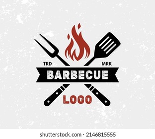 BBQ Barbecue Vector Logo Design Template. Vintage Grill Barbeque barbecue BBQ Logo.