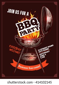 Bbq Barbecue Vintage Color Party Poster With Fire