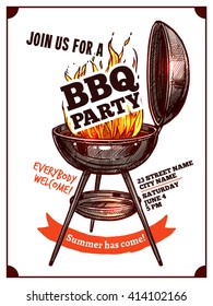 Bbq Barbecue Vintage Party Poster With Fire And Typography