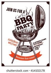 Bbq Barbecue Vintage Party Poster With Fire