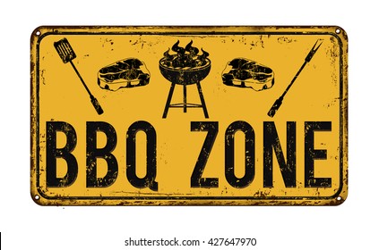 BBQ Barbecue zone vintage rusty metal sign on a white background, vector illustration