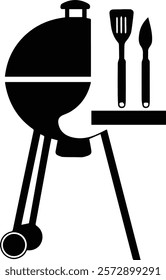 BBQ barbeque GRILL TOOL LOGO ICON ,Black silhouette BBQ grill