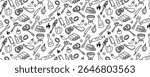 bbq barbeque meat beef pork steak grilled seamless pattern background doodle hand drawing barbecue