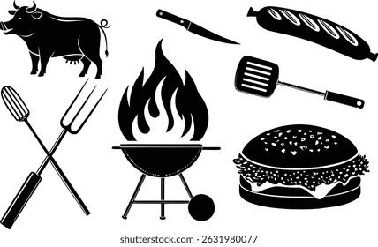 BBQ Barbeque Premium Grill Silhouette Vector. Grill Silhouette Vector