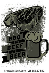 BBQ Beef and Beer - Grunge Style Restaurant Bar Menu Design