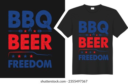 BBQ Beer Freedom T-Shirts design. graphic typography drinking tee shirt. creative vector t shirt. Isolated on black background. Perfect for print items and bags, poster, card, sticker, mug, template