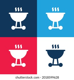 BBQ-Symbol in Blau und Rot mit vier Farben