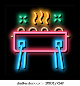 bbq brazier neon Leuchtzeichen Vektorgrafik. Glühendes Symbol bbq brazier Schild. transparente Symbolillustration