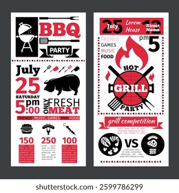 BBQ brochure menu design. Barbecue party invitation. 