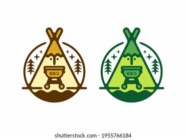 BBQ camping flat illustration in full color design