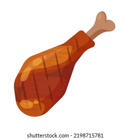 BBQ Chicken Drumstick Flat Vector Illustration Clipart Isolated On White Background