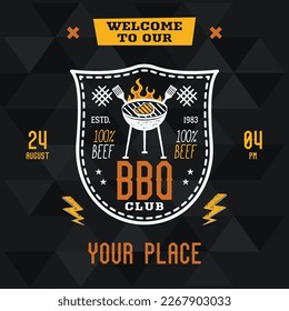 BBQ club invitation card template. BBQ grill square card for social media marketing. Barbecue post design. Stock vector poster flyer.