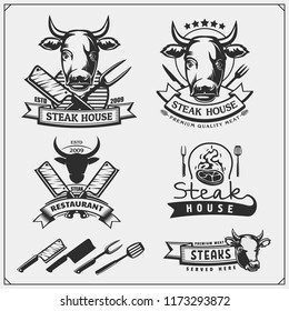 BBQ Collection. Set of grill steak labels, badges and emblems. Fresh beef.