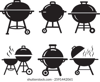 BBQ Collection of Simple Black and White Grill Icons