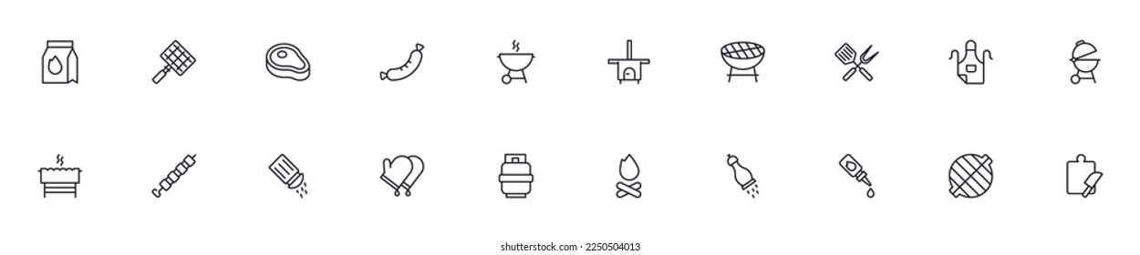 BBQ concept. Collection of modern high quality bbq line icons. Editable stroke. Premium linear symbol for web sites, flyers, banners, online shops and companies. 