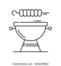 BBq Concept Icon, lineare einzelne Illustration, dünne Linie Vektorgrafik, Web Design-Zeichen, Umrisssymbol mit bearbeitbarem Strich auf weißem Hintergrund.
