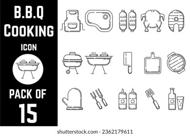 BBQ cooking icon pack bundle lineart vector template