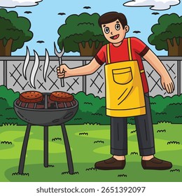 churrasco e papai grelhar tortas colorido desenhos animados 