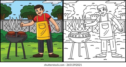 churrasco e pai Grilling Patties Coloração ilustração