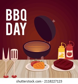 bbq day lettering with food poster