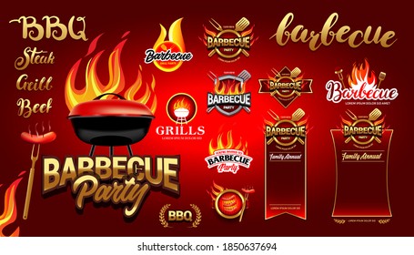 BBQ design elements set, party design, invitation, ad design. Barbecue logo template. BBQ template menu design. Barbecue Food flyer. Barbecue advertisement.