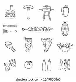 BBQ elements illustration set. Vector barbecue objects isolated on white background. Design for sticker, web, mobile application