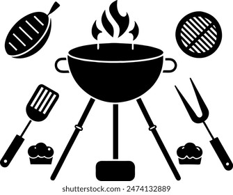 BBQ Elements Vector illustration- BBQ elements silhouette- BBQ vector