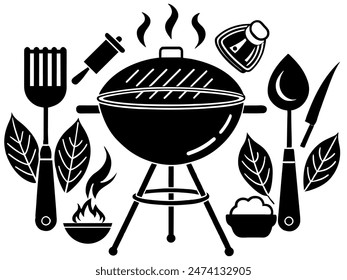 Ilustración vectorial de Elementos de barbacoa- silueta de Elementos de barbacoa- Vector de barbacoa