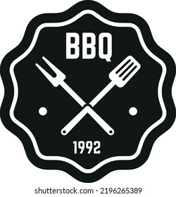 BBQ-Emblem. Spatel und Gabel überquert. Schwarzes Logo