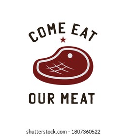 BBQ emblem vector design, Summer barbecue logo template, print for t shirt. Come eat our meat. Stock illustration