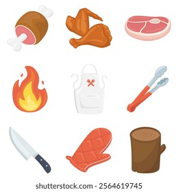 BBQ Emoji Icon Illustration. Barbecue Vector Symbol Emoticon Design Doodle Vector.