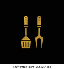 Bbq Equipment gold plated metalic icon or logo vector
