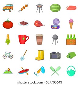BBQ evening icons set. Cartoon set of 25 BBQ evening vector icons for web isolated on white background
