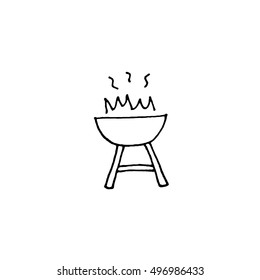 BBQ fire outline icon - hand drawing doodle illustration vector. Barbecue simple black and white symbol