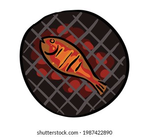 BBq Fish grilling vector illustration isolated on white background