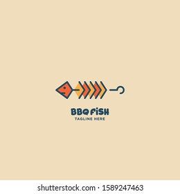 BBQ Fish, Fish and seafood restaurant logo, Fish logo with minimalis style