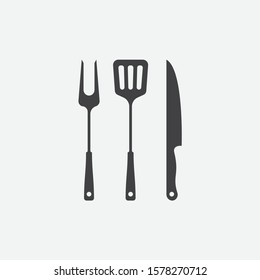 BBQ with flame icon, Grill sign meat and food icon, fork, spatula and knife Barbeque icon symbol, Barbeque Icon Vector Illustration Sign