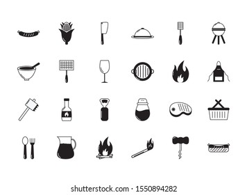 bbq food equipment utensils icons set vector illustration