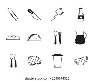 bbq food equipment utensils icons set vector illustration