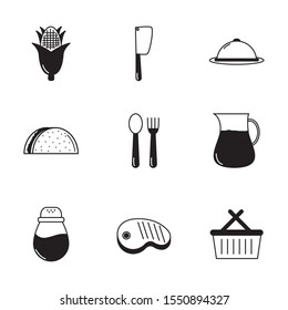 bbq food equipment utensils icons set vector illustration