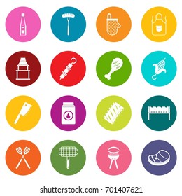BBQ food icons many colors set isolated on white for digital marketing