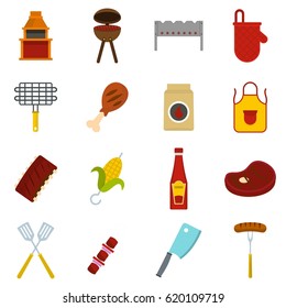 BBQ food icons set in flat style isolated vector illustration