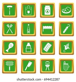 BBQ food icons set in green color isolated vector illustration for web and any design