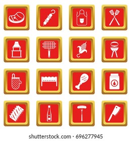 BBQ food icons set in red color isolated vector illustration for web and any design