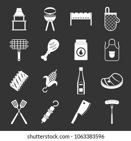 BBQ food icons set vector white isolated on grey background 
