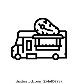 bbq food truck line icon vector. bbq food truck sign. isolated contour symbol black illustration