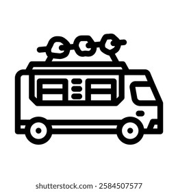 bbq food truck line icon vector. bbq food truck sign. isolated contour symbol black illustration