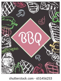  Bbq food. Vector illustration. Hand drawn doodle barbecue.